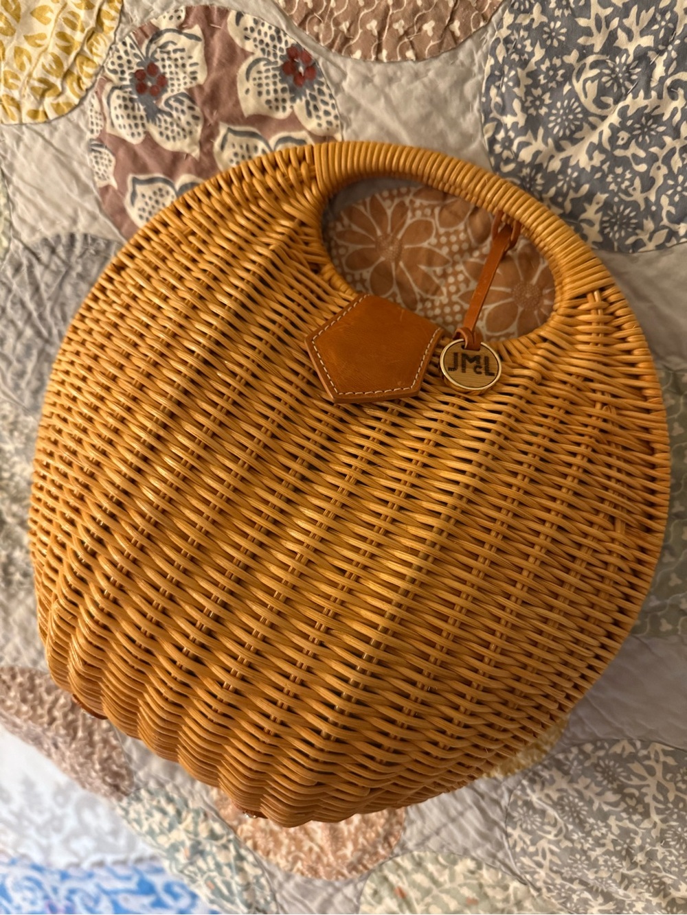 J. McLaughlin Woven Rattan bag with Tan Leather Trim - Picture 2 of 5